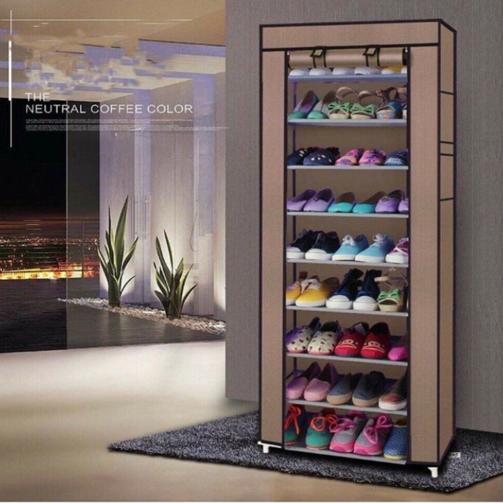New 10 Layer Shoe Rack Shelf Storage Closet Organizer Coffee Color